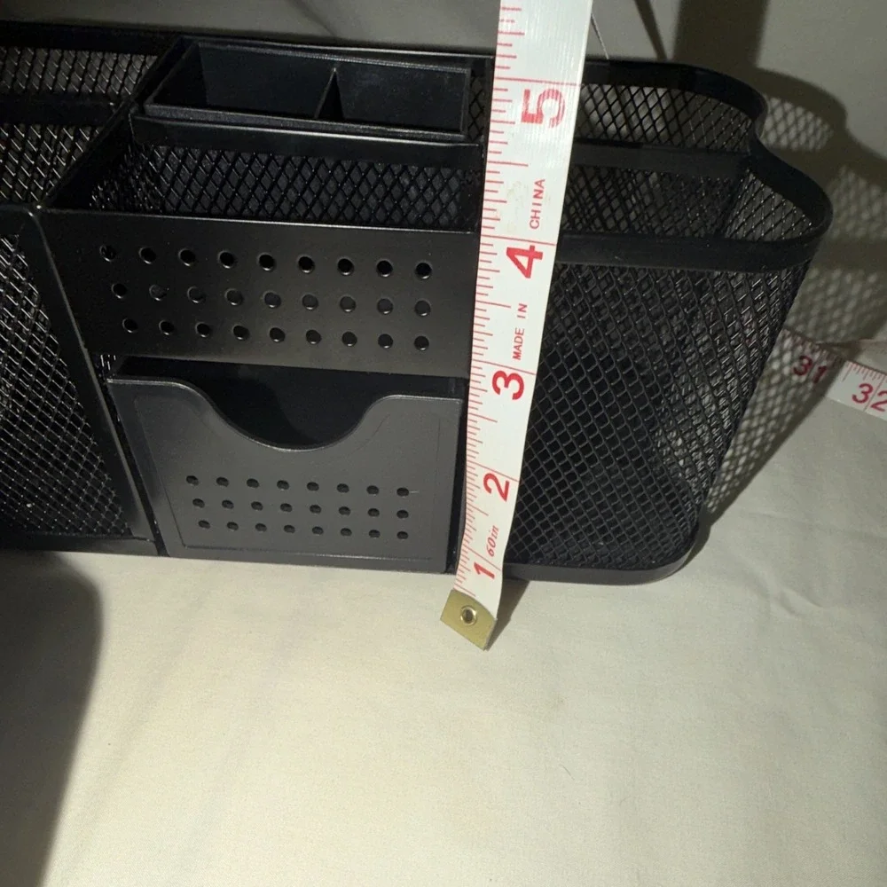 BLACK MESH DESK OFFICE ORGANIZER  PEN/PENCIL HOLDER POST IT NOTE AND DRAWER